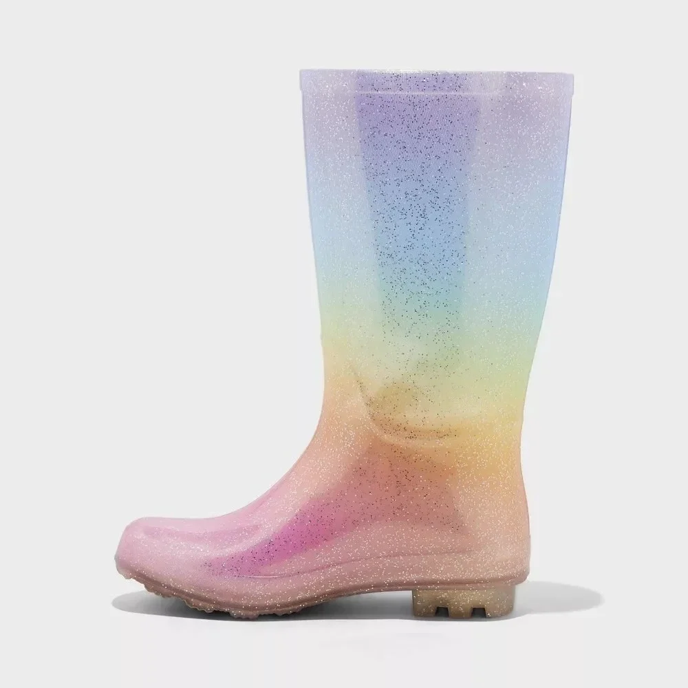 Big Girls' Cece Glitter Rain Boots by Cat & Jack Ombre Size 6 New With Tags